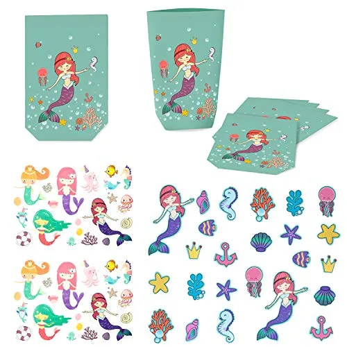 Oblique Unique® Meerjungfrauen Party Kinder Geburtstag Deko Set - Geschenktüten + Temporäre Tattoos + Konfetti - Meerjungfrau Deko für Mädchen
