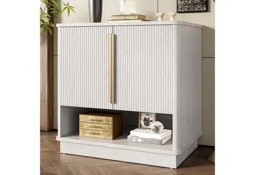 REDOM Schuhschrank Schuhschrank 60x61x40 cm in Weiß mit Holzoptik und 2 Türen (Packung, 1-St., mit offenem Fach) mit 2 Türen