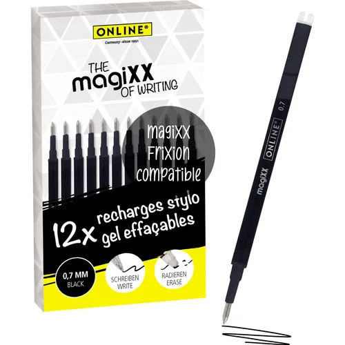 Online 12er Pack Gel-Minen, radierbar, schwarz (12 Stück, Schwarz, 0.70 mm) (40168)