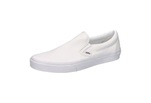 Vans UA Classic Slip-On Schuhe in Weiß - Bequeme Vans Classic Slip-On mit elastischen Seiteneinsätzen, ideal für Freizeit und Skateboarding. Die Waffelsohle sorgt für hervorragenden Halt, während das 100 % vegane Material überzeugt.