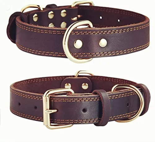SLZZ Prämie Echtes Leder Hundehalsband/weich Dauerhaft Schwere Echtes Leder Hundehalsband für Rüde Weiblich Kleine X-Kleine Mittlere Große X-Große Hunde