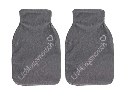 2er SetTaschenwärmer Lieblingsmensch, grau mit Fleecebezug, 2er Set - Handwärmer wiederverwendbar