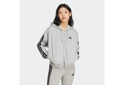 adidas Sportswear Kapuzensweatshirt W 3S FT FZ HD grau S (34/36) - Sportliche Sweatjacke für Damen aus 55% Baumwolle, ideal für Laufen. Bequem und stylisch in Medium Grey Heather, perfekt für aktive Tage.