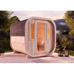 FinnTherm Fasssauna aus Holz ScandiCube Comfort, Outdoor-Sauna modern, Außensauna Garten mit 42 mm Wandstärke, Saunahaus 204 x 225 x 212 cm, nord... - Naturbelassen