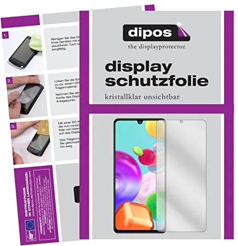 dipos I 2X Schutzfolie klar kompatibel mit Samsung Galaxy A41 Folie Displayschutzfolie (bewusst Kleiner als das Glas, da Dieses gewölbt ist)
