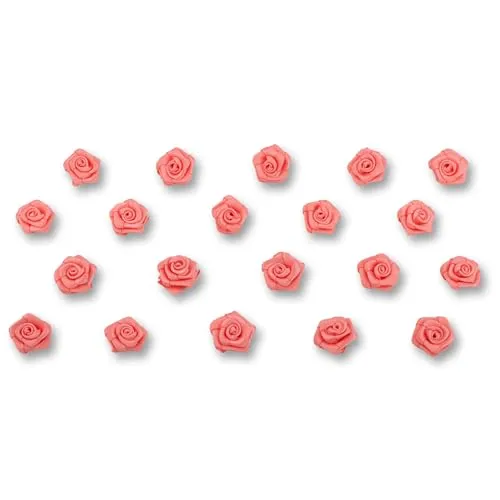 Creativery Satinrosen 15mm 20 Stück - Farbauswahl in 10/15/20/30/60mm - farbecht & waschbar - Kleine Stoffrosen zum Aufnähen - Satin Röschen zum Basteln Nähen Kleben Dekorieren - Koralle