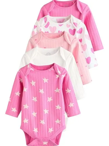 Produktbild NEXT Langärmelige Babybodys 100% Baumwolle, 5 Stk. Pink Star 18 Monate