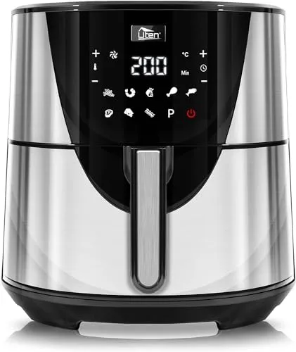 Heißluftfritteuse, Uten 7,5L Airfryer XXL Heissluftfriteuse mit Digitalem LED-Touchscreen, 9 Voreingestellte Menüs, 32 Rezepte, Vorheizen & Warmhalten, Antihaft-Korb, Ohne Fett, 1700W