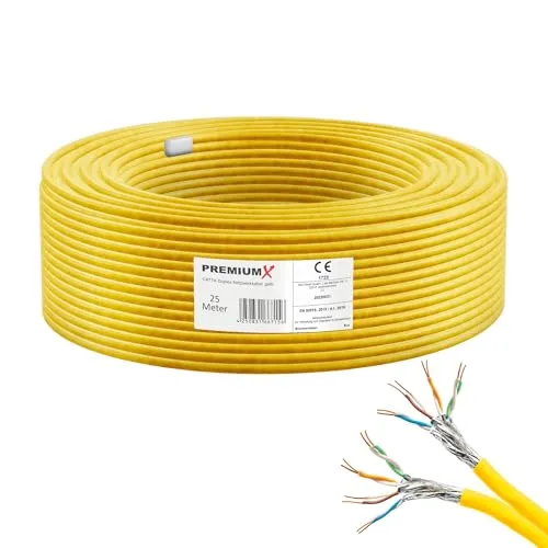Premium X 25m CAT 7A Netzwerkkabel - Ethernet-Kabel für professionelle Anwendungen, 10 Gigabit Kupferkabel mit doppelter Schirmung für minimale Störungen und Rauschen, ideal für strukturierte Verkabelung in Büros und Industrie.