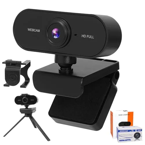 IGUGI Webcam mit Mikrofon,1080p Webcam,Kamera PC,USB Plug & Play Webkamera,Externe Streaming Camera,Webcams mit Stativ,360 Grad Rotation Videokamera,Automatischer WeißAbgleich für Meeting
