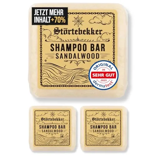 Störtebekker® Festes Shampoo Sandelholz 3er Set - Nachhaltiges Shampoo für Haut und Haar, handgefertigt und vegan. Hinterlässt einen angenehmen Duft nach Sandelholz und ist ideal für Reisen.