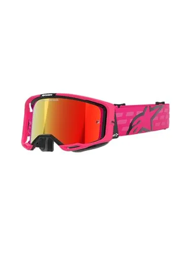 Motocross Brille - Jersey ALPINESTARS VISION 8 CORP - PINK MIRROR-RED - Sportbrillen mit rotem Spiegelglas und pinkem Rahmen, idealer Schutz und stylisches Design für unisex Erwachsene beim Motocross.