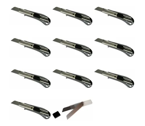 Produktbild peveha24 Cuttermesser 10 Cuttermesser Alu 18mm + Abbrechklingen (10 Stück) im Köcher