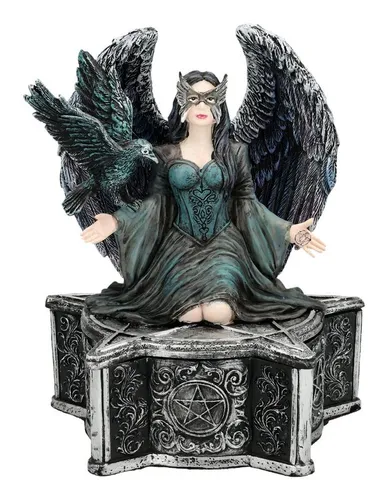 Figuren Shop GmbH Dekoobjekt Rabenengel Figur – Fantasy Schatulle von Anne Stokes - Mystische Engel Schatulle mit Rabenfigur – perfekt für die stilvolle Aufbewahrung deiner Schätze. Hochwertig verarbeitet und ein echter Hingucker in jedem Raum!
