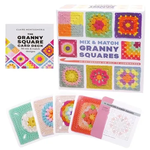 Mritrit 50 Stück Card Deck Granny Square Häkel-Karten, Mix und Match Designs Häkelbuch für Anfänger, Granny Squares Buch für Café, Park, Haus, Büro