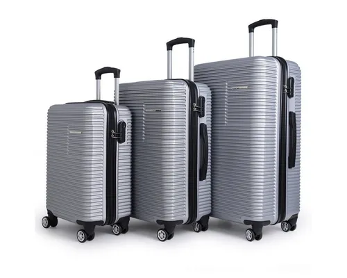 NEWCOM Hartschalen-Trolley Hartschalenkoffer / ABS Reisekoffer / Leichter Rollkoffer, 4 Rollen, 3er-Set Koffer (20‘’/24‘’/28), silber, Zahlenschloss