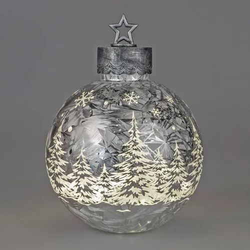formano Deko-Kugel Silber - 29cm LED Licht mit Timer, festliche Beleuchtung für Tisch und Regal in winterlicher Ice-Optik