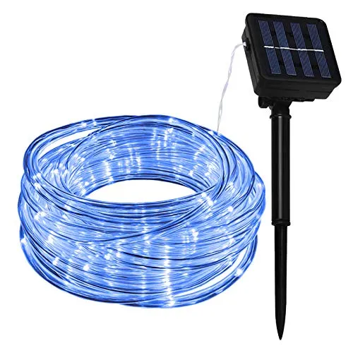 Lamker Lichterschlauch Solar Außen 10M 100 LED Blau Licht Lichterketten 8 Modi Dimmbar Wasserdicht Lichtschläuche Lichterkette für Garten Balkon Terrasse Weihnachten Party Lichter Dekoration