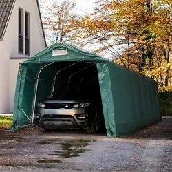 Garagenzelt Carport 3,3 x 8,4 m - Dunkelgrün - Pavillon für wettergeschützte Abstellflächen, aus robuster PVC 800 N Plane, 100% wasserdicht und rostfreier Stahlrohrkonstruktion für hohe Stabilität.