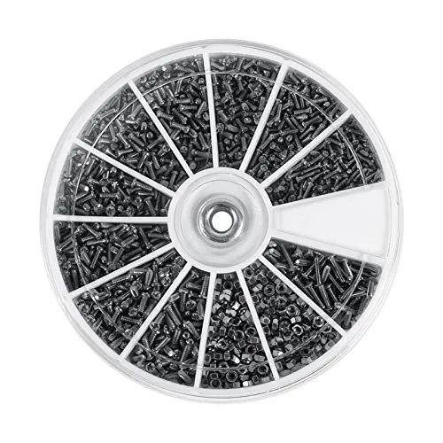 Schrauben,Kleine Mini-Schrauben Muttern-Sortiment Kit 600 Stücke 12 Arten von Muttern Schrauben Sortiert M1 M1.2 M1.4 M1.6 Micro Flachkopf Schrauben für Brillen Sonnenbrillen Uhr