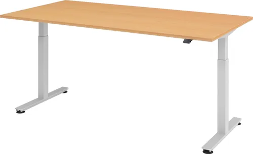 bümö Elektrischer Schreibtisch XMST - Höhenverstellbar, 200x100 cm, Silber/Buche - Ergonomischer, elektrisch höhenverstellbarer Schreibtisch für individuellen Komfort. Ideal für kleine und große Nutzer, stufenlos einstellbar von 71-120 cm. Perfekt für flexibles Arbeiten im Büro.