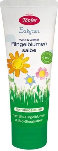 Töpfer Babycare Ringelblumensalbe Wind & Wetter 75 ml - Haut- & Haarpflege: Schützt die zarte Babyhaut vor Kälte und Wind mit hochwertigen Inhaltsstoffen für optimale Feuchtigkeitsunterstützung.