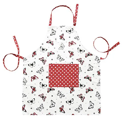 Lashuma Grillschürze mit Tasche Frauen u. Herren, Kochschürze beige - rot 80x65 cm Schmetterlinge
