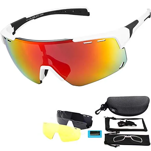 VILISUN Radsportbrillen Polarisierte Sportbrillen Fahrradbrille UV400 Schutz mit 4 Wechselgläser Radbrillen Damen Herren, für Outdoor-Sport Radfahren Motorradfahren Laufen Angeln Golf