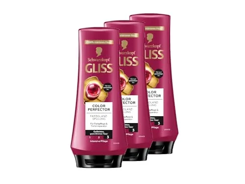 Gliss Spülung Colour Perfector (3x 200 ml), Conditioner mit Hyaluron-Komplex & Cranberry-Extrakt für gesträhntes & gefärbtes Haar bietet Farbschutz und strahlenden Farbglanz