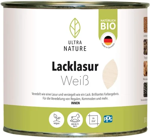 ULTRA NATURE Lacklasur 0,375L, Weiß Holzlack Holzlasur Möbellack