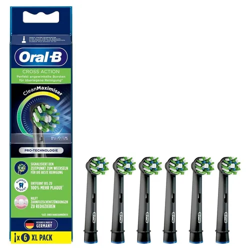Oral-B CrossAction Aufsteckbürsten schwarz CleanMaximiser, 6 Stück - Aufsteckbürsten für elektrische Zahnbürsten, mit innovativer CleanMaximiser-Technologie für optimale Reinigung und bis zu 100% mehr Plaque-Entfernung.
