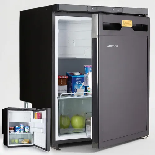 AREBOS Wohnmobil Kompressor Kühlschrank 65L mit Gefrierfach, 12V/24V Camping Kühlschrank bis -20°C, APP-Steuerung, für Auto & LKW