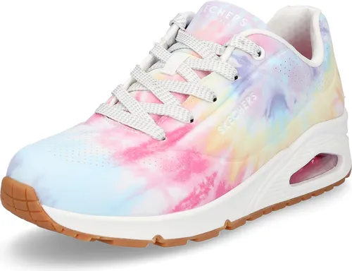 Skechers Damen Skecher Street Women's UNO-Hyped Hippie Sneaker, White Multi, 40 EU - Damen-Sneaker im Jogger-Stil mit einzigartigem Batikdesign, ausgestattet mit Air Cooled Memory Foam für ultimativen Komfort.
