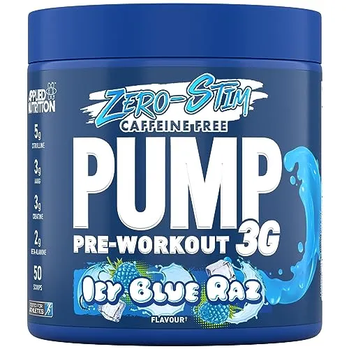 Applied Nutrition Pump 3G Booster Pre Workout - Mit Creatin Monohydrat - Energie, Fokus & Leistung (375g (Pack of 1), (Zero Stim) Icy Blue Raz)
