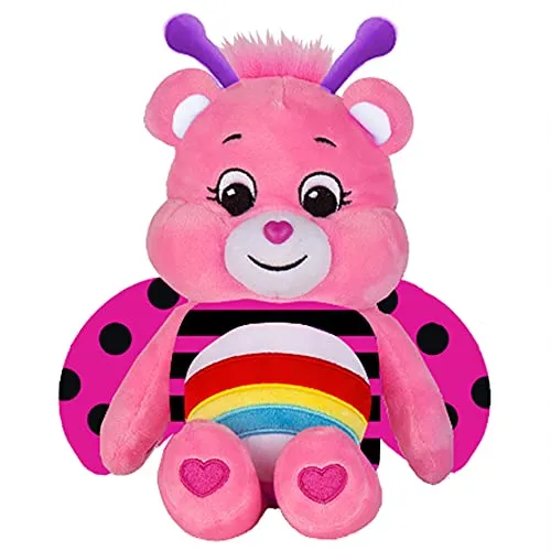 Care Bears – Basic Fun Lady Bug Cheer Bear 22 cm Bean Plüsch – Rosa Sammlerteddy mit Regenbogen – Weiches Kuscheltier für Kinder ab 4 Jahren – Geschenk für Mädchen & Jungen