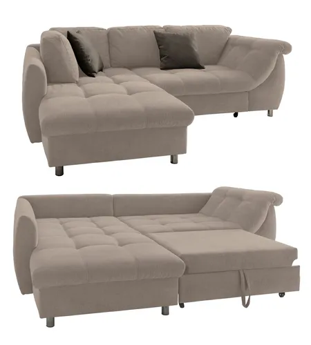 luma-home Ecksofa 17012 mit Schlaffunktion, 250x190 cm, Mikrofaser Hell-Braun