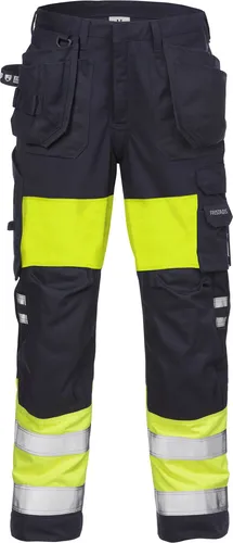 HI VIS Flame Damenhose 126518-171 - Gelb/Marine, Gr.34 - Arbeits- & Schutzkleidung mit schmutz-, öl- und wasserabweisenden Eigenschaften. CORDURA®-verstärkte Taschen und anpassbare Beinlänge für optimalen Komfort und Funktionalität.