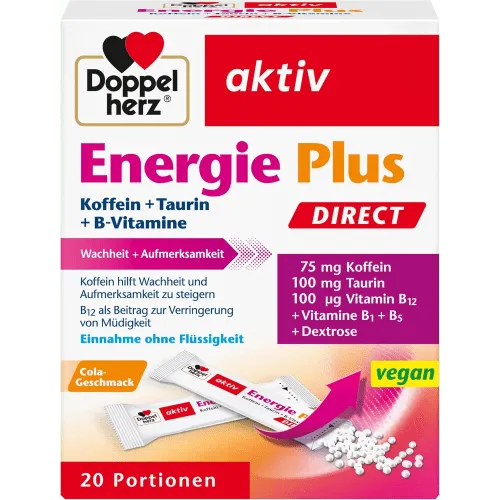DOPPELHERZ Energie Plus DIRECT Pellets 20 St. - Nahrungsergänzungsmittel für schnelle Energie, ideal für aktive Menschen und zur Unterstützung des Energiestoffwechsels.