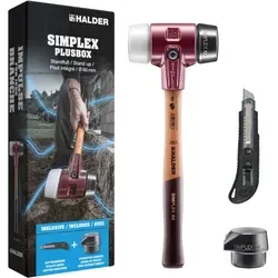 HALDER SIMPLEX Plusbox Standfuß Ø 60 mm - Hämmer mit ergonomischem Design, inklusive SIMPLEX-Schonhammer und Cuttermesser für rückenschonendes Arbeiten und weniger Bücken.