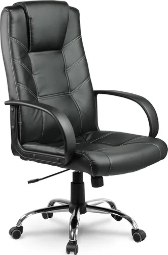 Eago EG-221 Chefsessel - Drehstuhl aus Kunstleder in Schwarz - Hochwertiger Bürostuhl mit weicher Kunstlederpolsterung, ergonomischen Armlehnen und modernem Design. Ideal für komfortables Arbeiten im Büro oder Home Office.
