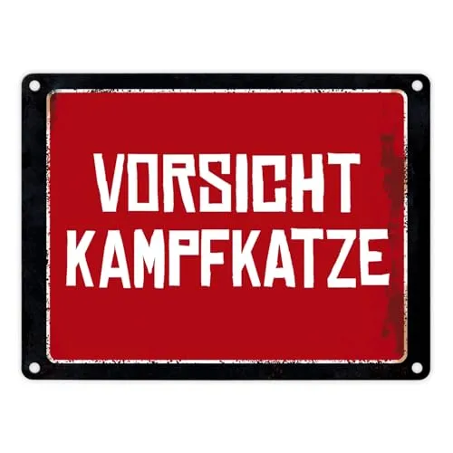Vorsicht Kampfkatze Warn- und Hinweisschild im Used-Look