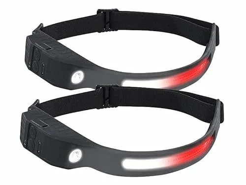 KryoLights Stirnband Lampe: 2er-Set Akku-Stirnlampen, 230°-Flutlicht, COB- & SMD-LED, 500 Lumen (Kopflampe LED, Kopflicht, Bewegungsmelder)