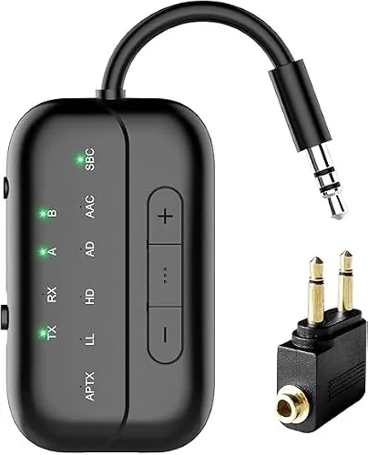 Upgraded Pro Bluetooth 5.4 Sender & Empfänger 2-in-1, kabelloser Flugzeug-Adapter für Reise, TV, PC, Fitnessstudio, Switch – kompatibel mit 2 Kopfhörern, Audio-AUX-Empfänger für Auto & Heimstereo 2026