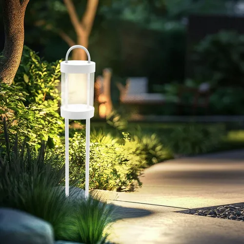 LED Außenleuchte Stehlampe Aluminium Wegeleuchte 8 Watt - Hochwertige Außen-Stehleuchte aus weißem Aluminium, 855 Lumen warmweißes Licht, spritzwassergeschützt (IP44), ideal für Garten und Terrasse.