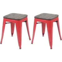 MCW 2x Hocker A73 mit Holz-Sitzfläche Rot - Sitzhocker aus pulverbeschichtetem Metall und Ulmenholz, stapelbar und platzsparend. Ideal für modernes Industriedesign und sofort einsatzbereit, da montiert geliefert.