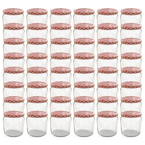 Oputec Einmachgläser 48 x 360 ml – Rot kariert, ideal für Marmeladen und mehr - Hochwertige 360 ml Einmachgläser mit robustem Schraubdeckel, perfekt für die Aufbewahrung von Marmeladen und Konfitüren. Spülmaschinenfest und wiederverwendbar – ideal für kreative Küchenprojekte.