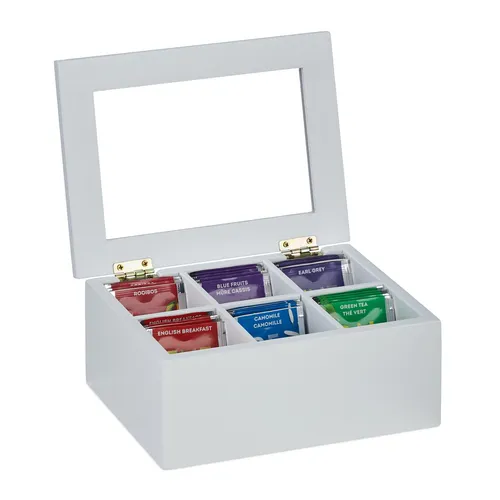 Teebox Teekasten Teebeutel-Organizer Teeaufbewahrungsbox 6 Fächer Staubschutz