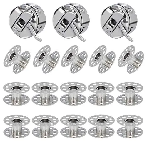 Nähmaschinen Spulenkapsel 3 PCS und Nähmaschinen Spulen 15pcs aus Metall, Nähzubehör Handwerk Werkzeuge zum Basteln, Nähen, kompatibel mit Frontlader, 15 Klasse Maschinen