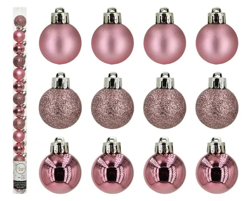 Kaemingk Weihnachtsbaumkugel, Weihnachtskugeln Kunststoff 3cm 14er Set - Lippenstiftrosa