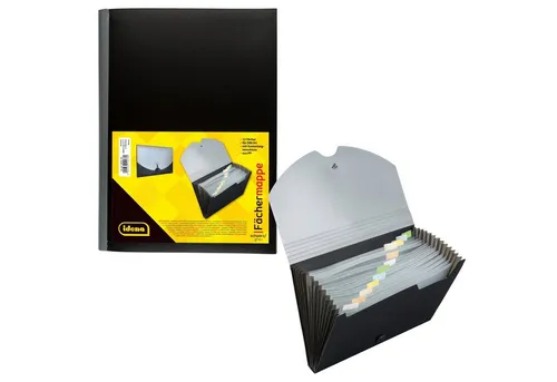 Idena Organisationsmappe Idena 10078 - Fächermappe DIN A4, PP, 12 Fächer, grau/schwarz, 1 Stück